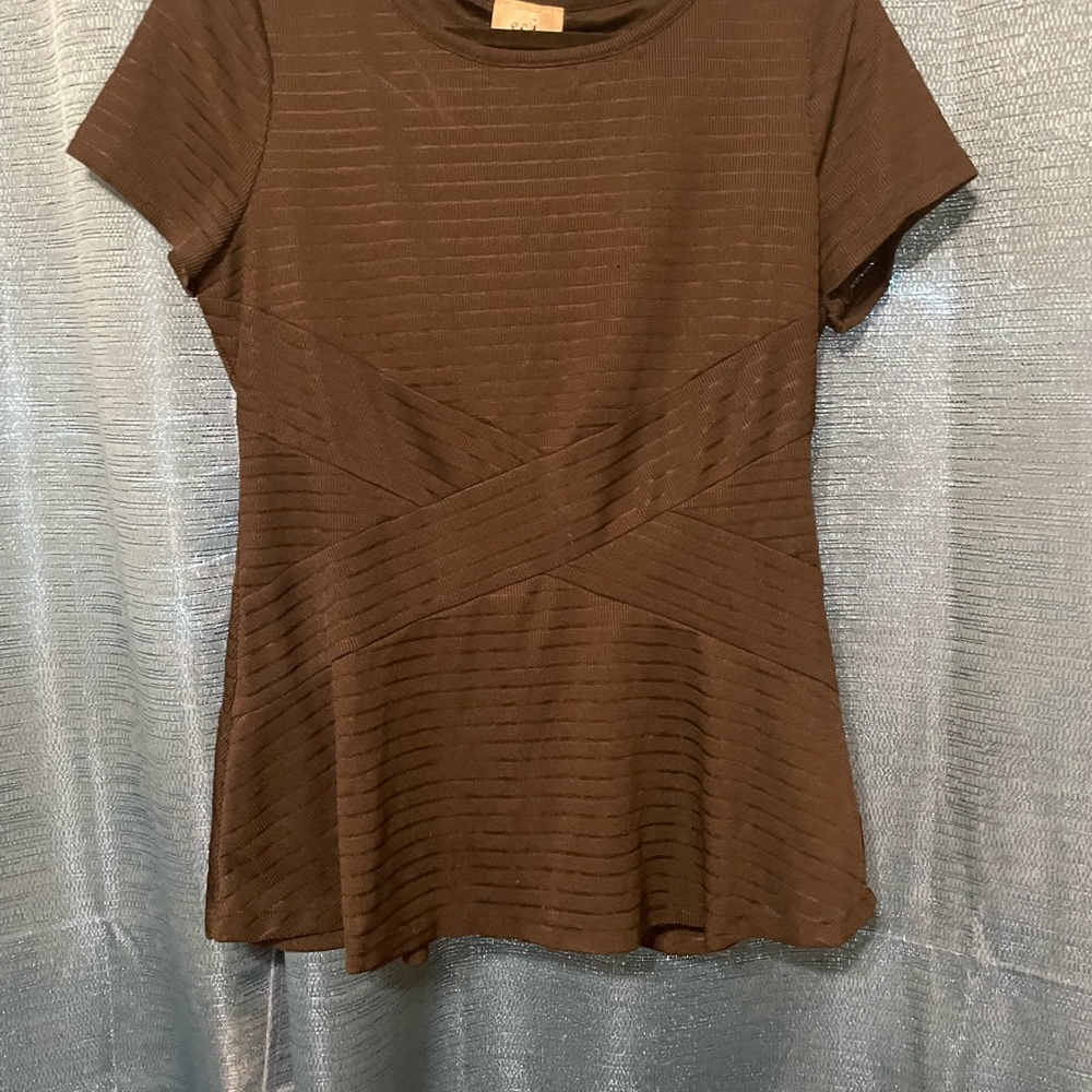 ECI Black Ribbed Peplum T-Shirt Blouse